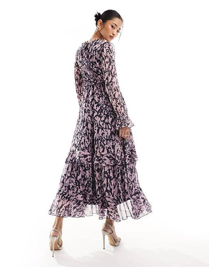 Stye Cheat ruffle detail maxi dress in purple print