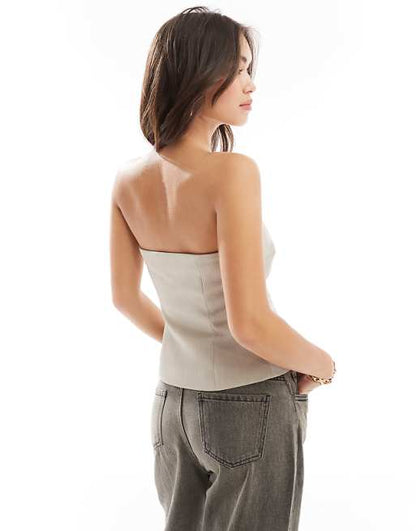 Bandeau Gold Button Detail Top in Beige