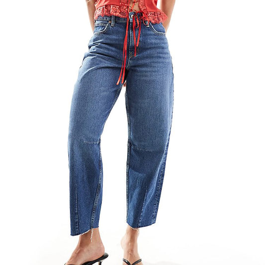 River Island barrel leg jean in midwash blue