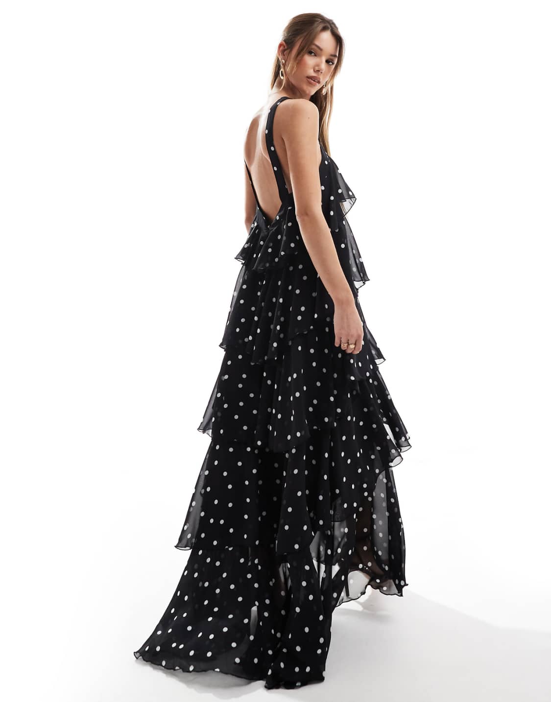 Vero Moda Polka Dot Ruffle Halter Neck Maxi Dress - Black