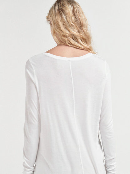 White Slouch V-Neck Long Sleeve T-Shirt