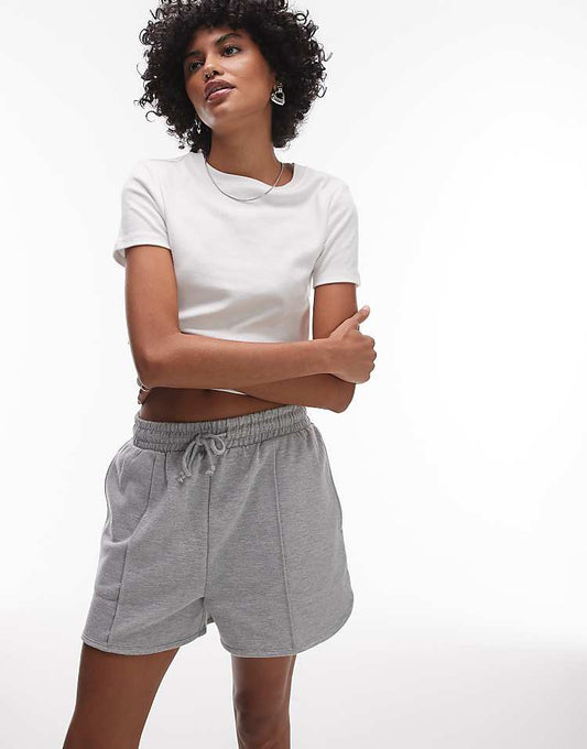Sweat Short With Pintuck In Organic Cotton In Grey