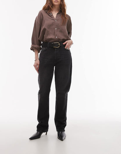 Topshop Kort high rise straight jean in washed black