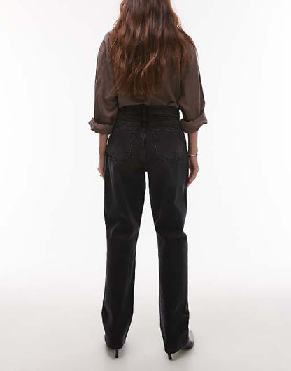 Topshop Kort high rise straight jean in washed black