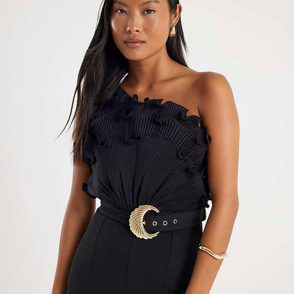 3D Trim One Shoulder Jumpsuit Black