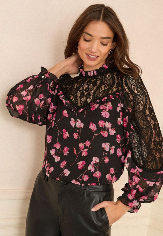 Crew Neck Yoke Long Sleeve Blouse