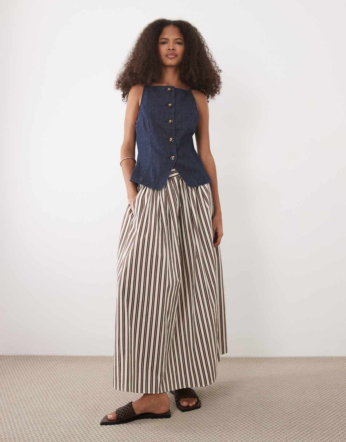Indigo Wash Square Neck Waistcoat Blue