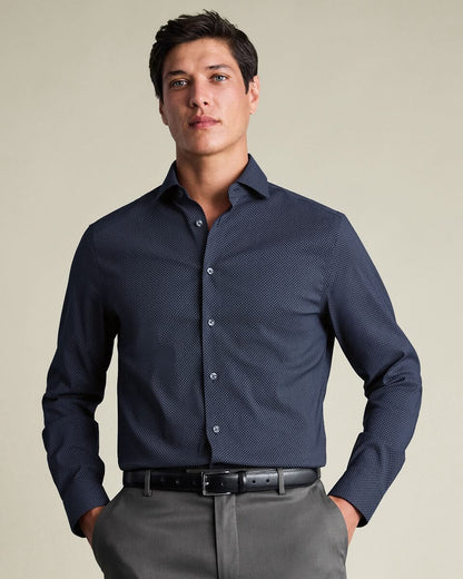 Non-Iron Performance Print Slim Fit Shirt – Navy