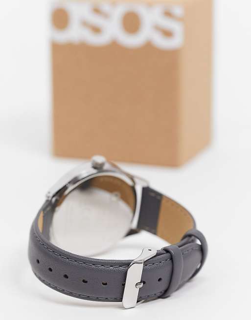 ASOS DESIGN Unisex classic watch with faux saffiano strap in black