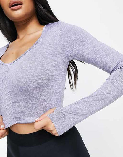 ASOS 4505 yoga ruche front long sleeve cropped top