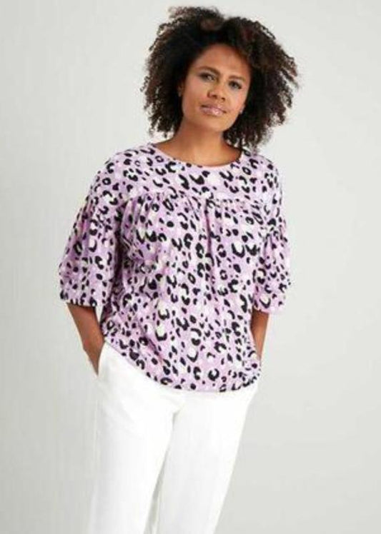 TU Lilac Black White Animal Print Smock Boxy Shirt Sleeve Top