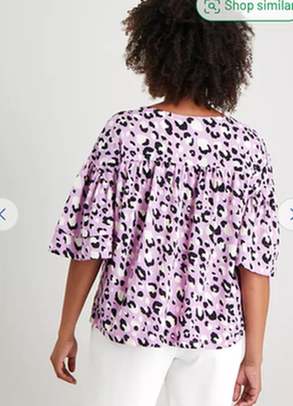 TU Lilac Black White Animal Print Smock Boxy Shirt Sleeve Top
