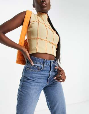x000 Unisex 90s straight leg jeans in mid wash blue