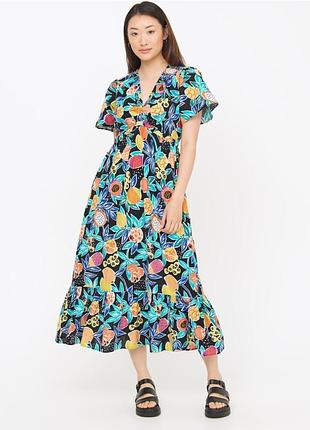 Tropical Printed Midaxi Smock Dress