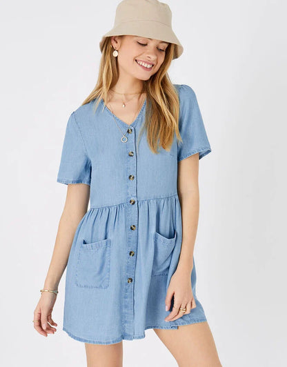 Chambray Mini Dress Blue