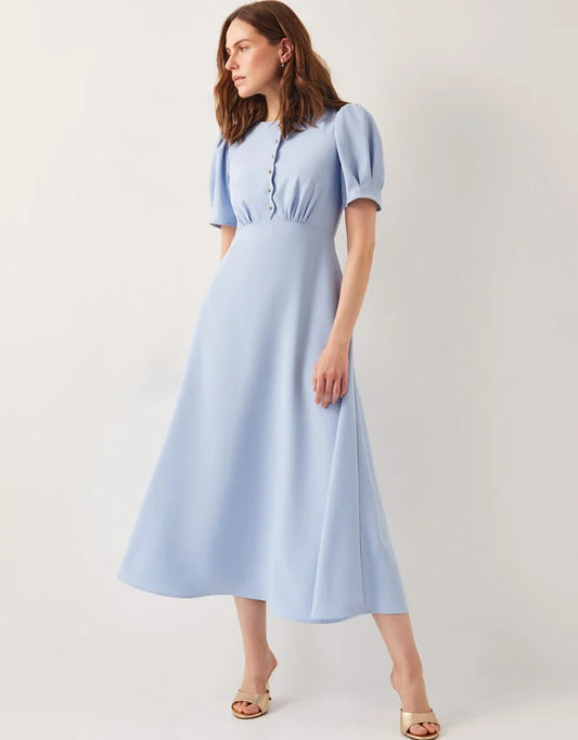 Scallop Trim Midi Dress Blue