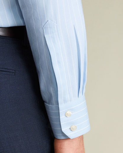 Cutaway Collar Non-Iron Herringbone Stripe Slim Fit Shirt – Light Blue