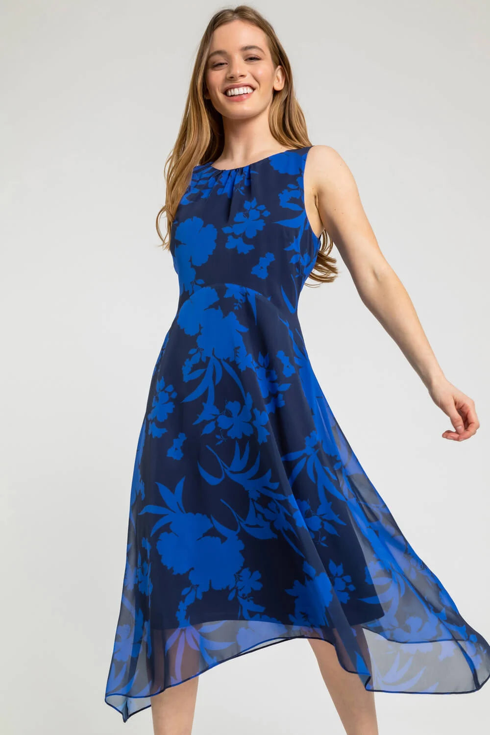 Navy Petite Floral Print Chiffon Dress