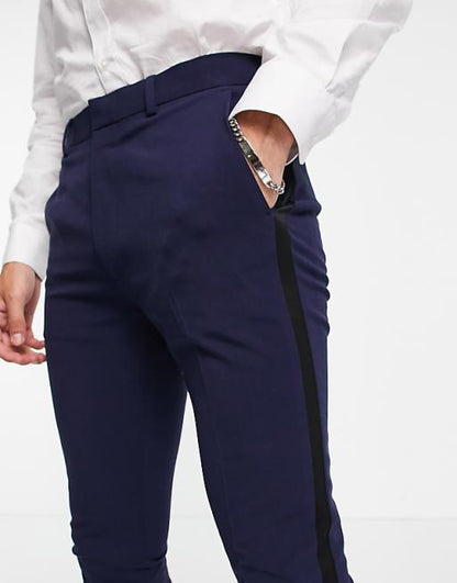 ASOS DESIGN slim tuxedo suit trousers in navy