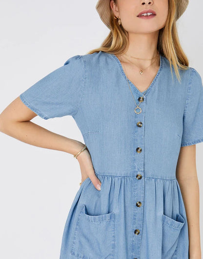 Chambray Mini Dress Blue