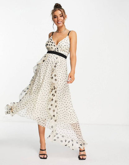 Monochrome Polka Dot Maxi Dress