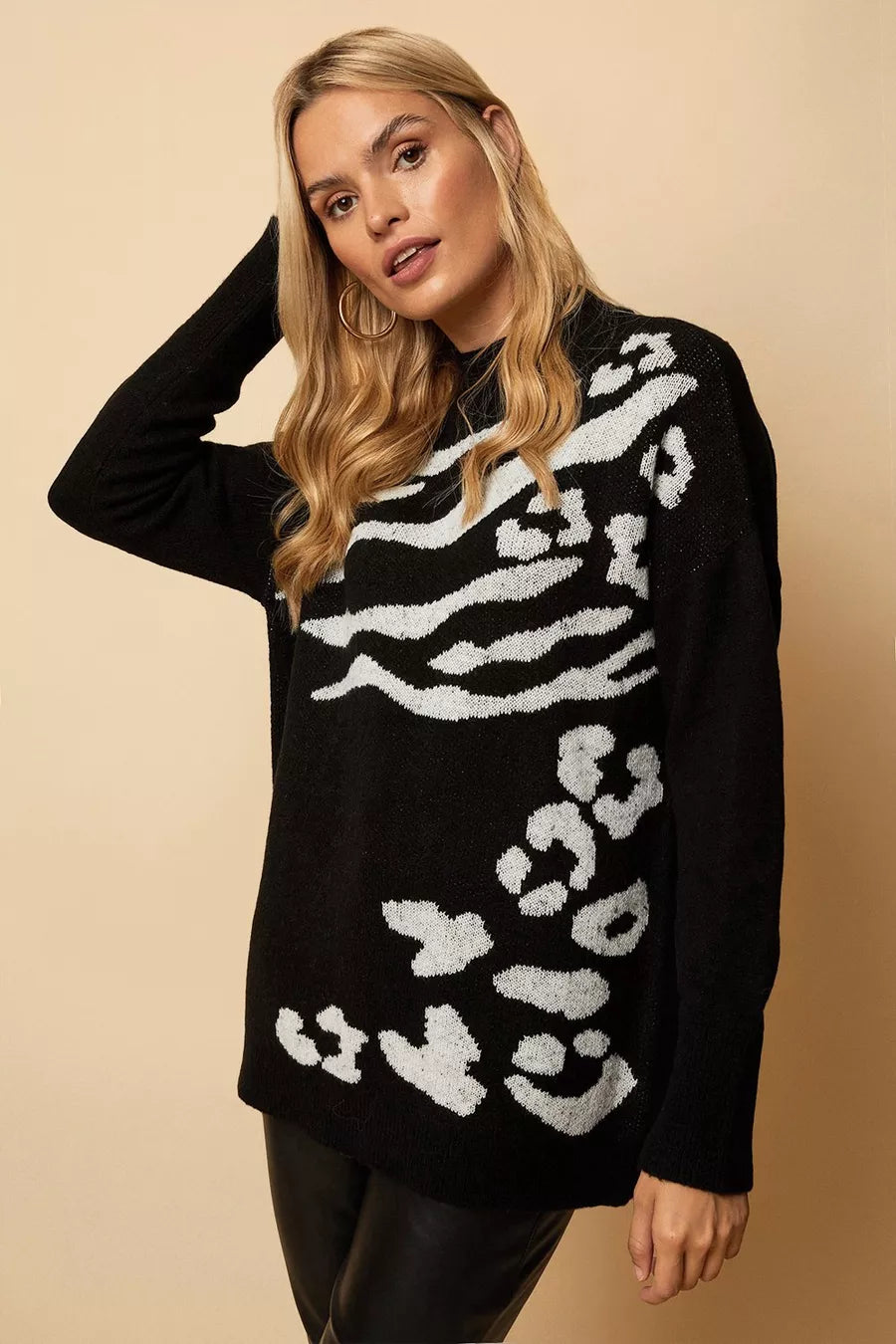 Mixed Animal Roll Neck Jumper