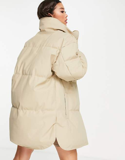 ASOS DESIGN rubberised oversized puffer jacket in camel