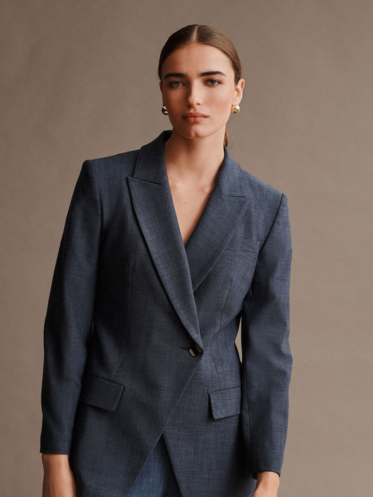 Blue Denim Look Asymmetric Blazer