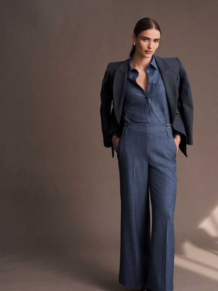 Blue Denim Look Asymmetric Blazer
