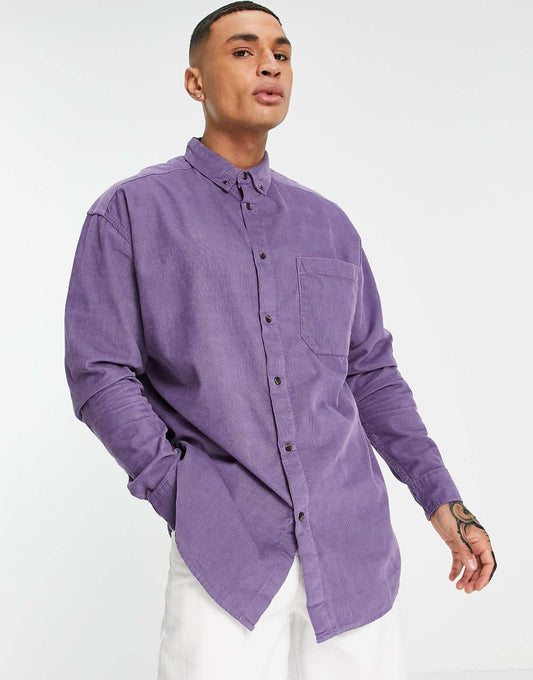 ASOS DESIGN oversized cord shirt in mauve