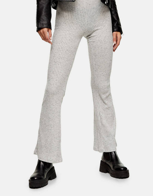 Grey Ribbed Flare Trouser