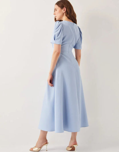 Scallop Trim Midi Dress Blue