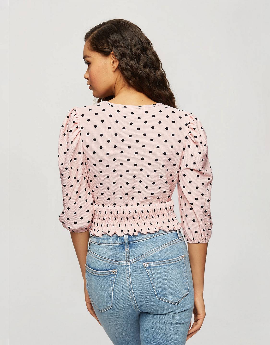 Pink Polka Dot Crop Blouse