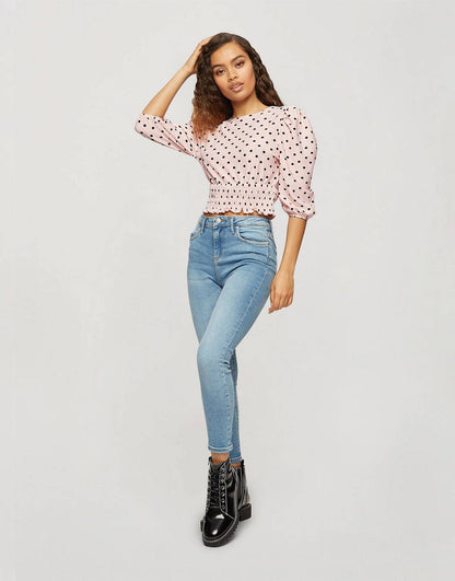 Pink Polka Dot Crop Blouse