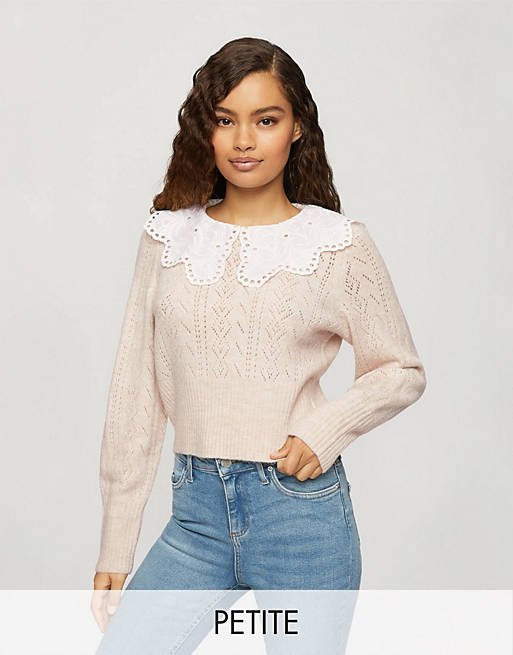 Lace Collar Knitted Crop Sweater