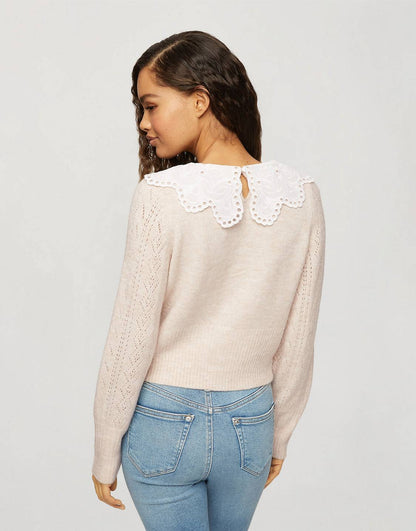 Lace Collar Knitted Crop Sweater