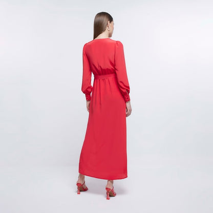 Wrap Dress Red Cara Midaxi Long Sleeve