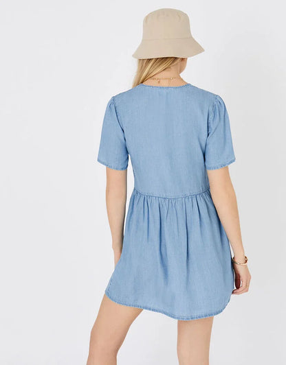 Chambray Mini Dress Blue