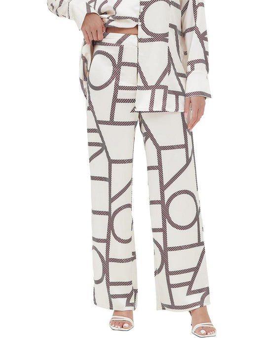 Jiana Wide Leg Trouser in Cream and Maroon