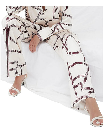 Jiana Wide Leg Trouser in Cream and Maroon