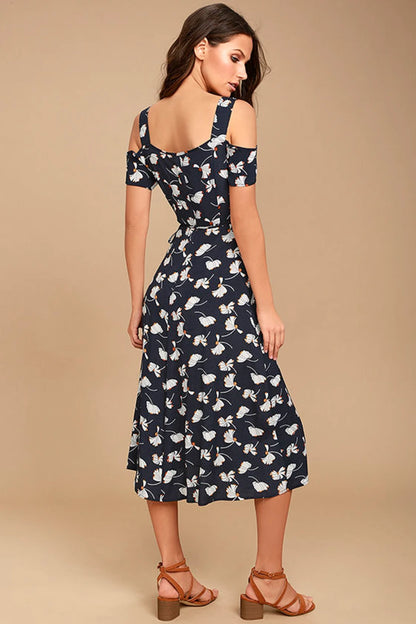 Navy Floral Print Wrap Dress