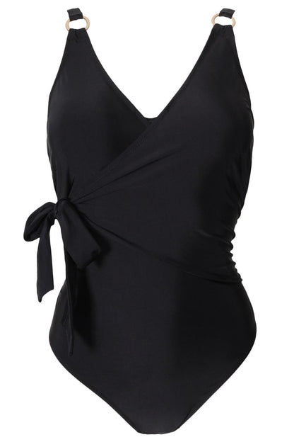 Samoa Wrap Over Control Swimsuit - Black