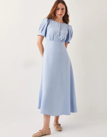 Scallop Trim Midi Dress Blue