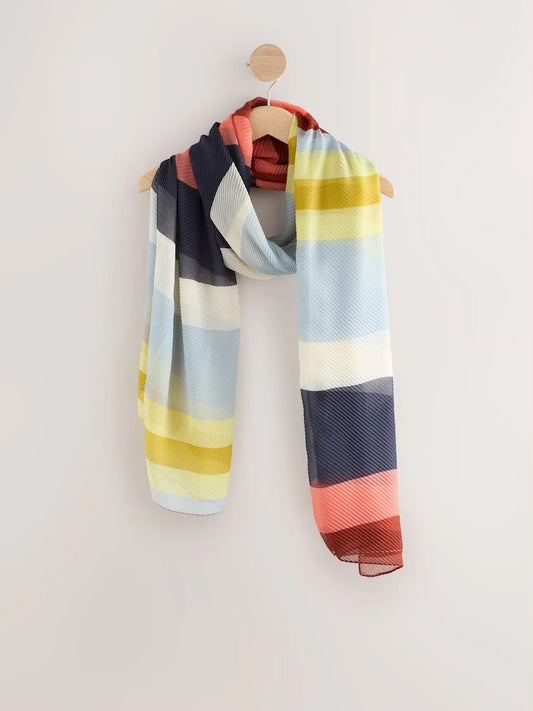 Orange Bright Stripe Plisse Lightweight Scarf