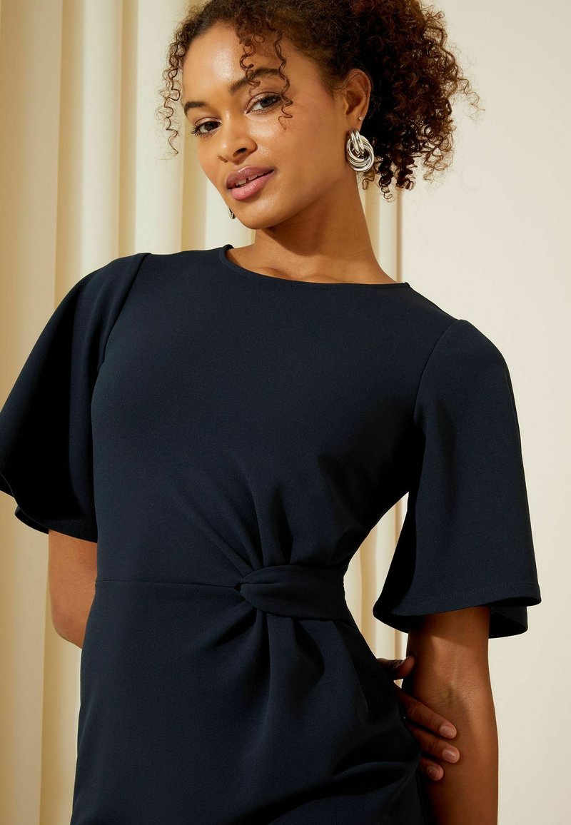 FLUTTER SLEEVE KNOT WAIST DETAIL MIDI TAILORED - Jersey dress - navy