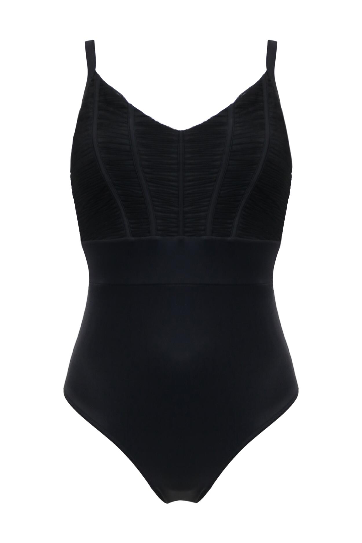 Ruched Pleated Control Swimsuit - Black