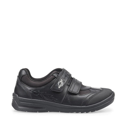 Rocket Black leather boys rip-tape school shoes