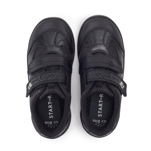 Rocket Black leather boys rip-tape school shoes