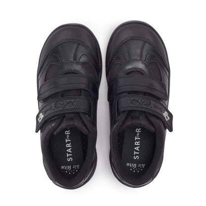Rocket Black leather boys rip-tape school shoes