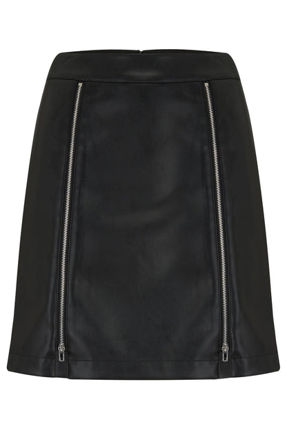 Ella Faux Leather Zip Front Mini Skirt - Black